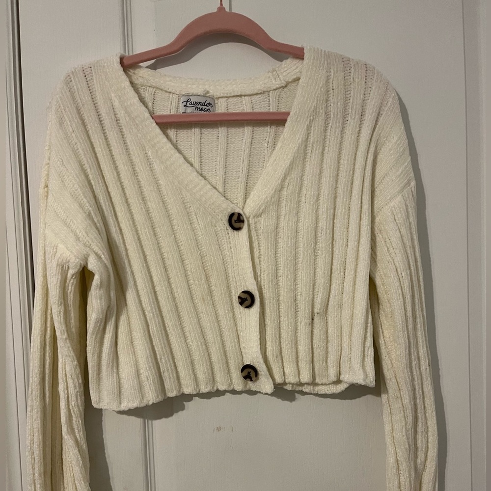 Lavender Moon Super Soft White Cropped Cardigan